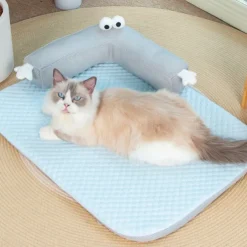 Cooling Dog Bed Pet Cooling Mat with Pillow, Ice Silk Cooling Dog Blanket, Self Cooling Pad for Cat,Dog, Washable Summer Pet Mat for Kennel, Crates, Sofa, Floor
