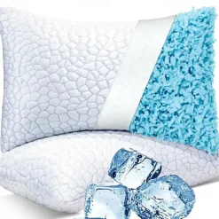 Cooling Pillows for Sleeping Shredded Memory Foam Bed Pillows Queen Size Gel Pillow for Hot Sleepers Cool Pillow for Side Back and Stomach Sleepers, Cold Pillow, Supportive