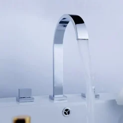 Copper Bathroom Sink Faucet,Widespread Chrome Two Handles Three Holes Bath Taps with Hot and Cold Switch and Valve