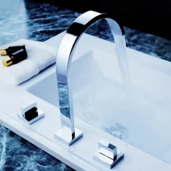 Copper Bathroom Sink Faucet,Widespread Chrome Two Handles Three Holes Bath Taps with Hot and Cold Switch and Valve