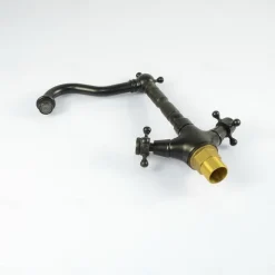 Copper Bathroom Sink Faucet,Black Deck Mounted Rotatable Faucet Set,Oil-rubbed Two Handles One Hole Bath Taps with Hot and Cold Switch