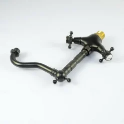 Copper Bathroom Sink Faucet,Black Deck Mounted Rotatable Faucet Set,Oil-rubbed Two Handles One Hole Bath Taps with Hot and Cold Switch