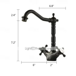 Copper Bathroom Sink Faucet,Black Deck Mounted Rotatable Faucet Set,Oil-rubbed Two Handles One Hole Bath Taps with Hot and Cold Switch