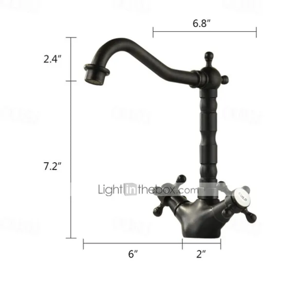 Copper Bathroom Sink Faucet,Black Deck Mounted Rotatable Faucet Set,Oil-rubbed Two Handles One Hole Bath Taps with Hot and Cold Switch