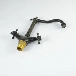 Copper Bathroom Sink Faucet,Black Deck Mounted Rotatable Faucet Set,Oil-rubbed Two Handles One Hole Bath Taps with Hot and Cold Switch