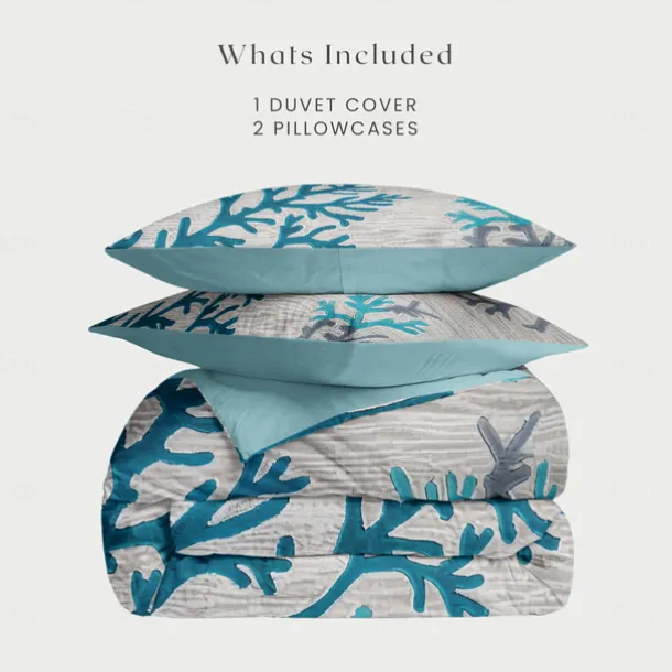 Coral Beach Duvet Cover Set Cotton Aqua Ocean Theme Pattern Set Soft 3-Piece Luxury Bedding Set Home Decor Gift Twin Full King Queen Size Duvet Cover