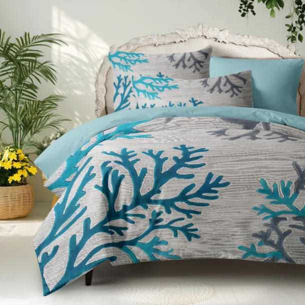 Coral Beach Duvet Cover Set Cotton Aqua Ocean Theme Pattern Set Soft 3-Piece Luxury Bedding Set Home Decor Gift Twin Full King Queen Size Duvet Cover