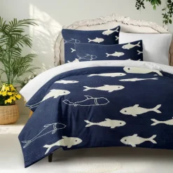 Coral Beach Duvet Cover Set Cotton Aqua Ocean Theme Pattern Set Soft 3-Piece Luxury Bedding Set Home Decor Gift Twin Full King Queen Size Duvet Cover