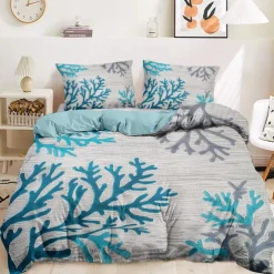 Coral Beach Duvet Cover Set Cotton Aqua Ocean Theme Pattern Set Soft 3-Piece Luxury Bedding Set Home Decor Gift Twin Full King Queen Size Duvet Cover
