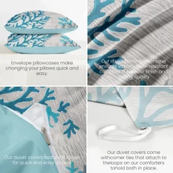 Coral Beach Duvet Cover Set Cotton Aqua Ocean Theme Pattern Set Soft 3-Piece Luxury Bedding Set Home Decor Gift Twin Full King Queen Size Duvet Cover