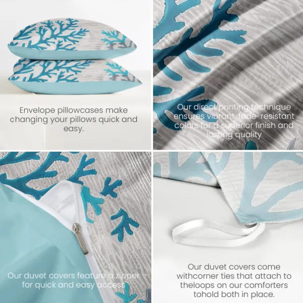 Coral Beach Duvet Cover Set Cotton Aqua Ocean Theme Pattern Set Soft 3-Piece Luxury Bedding Set Home Decor Gift Twin Full King Queen Size Duvet Cover
