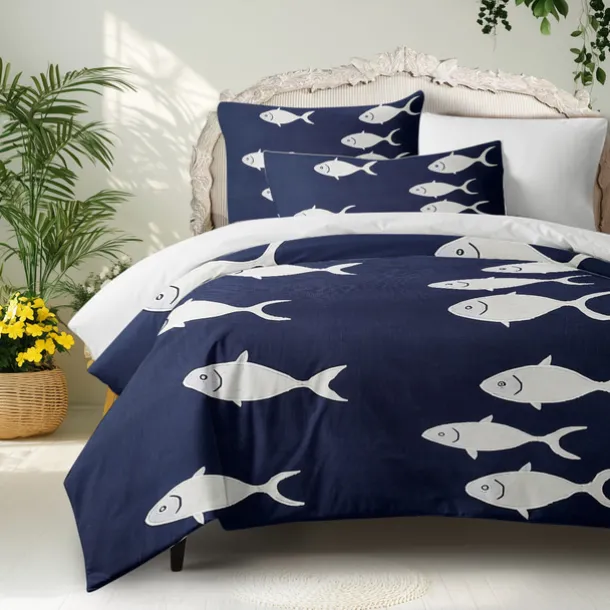 Coral Beach Duvet Cover Set Cotton Aqua Ocean Theme Pattern Set Soft 3-Piece Luxury Bedding Set Home Decor Gift Twin Full King Queen Size Duvet Cover