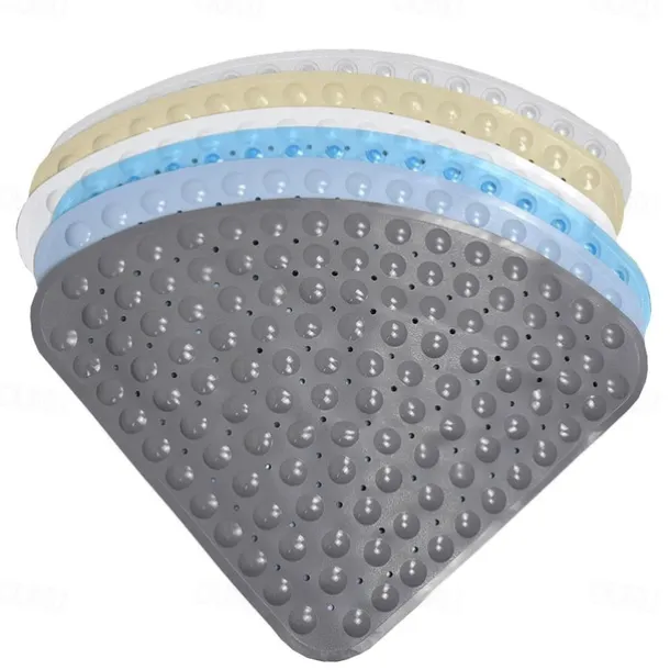 Corner Bath Mat Non-slip Shower Mats - 21 x 21 inch Non Slip Bathtub Mat with Suction Cup, Safety Shower Stall Mats for Kids & Elderly, Shower Mat with Drain Holes, Machine Washable