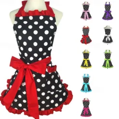 Cotton Chef Apron For Women and Men, Kitchen Cooking Apron, Personalised Gardening Apron Polka Dots Salon Pinafore Vintage Apron Mother's Gift