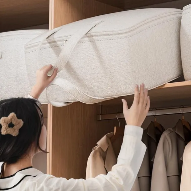 Cotton Linen Storage Bag Clothes Storage Folding Large Capacity Luggage Packing Bag Household Quilt Storage Bag