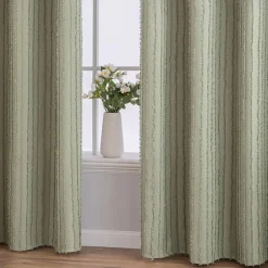 Cotton Linen Striped Curtain Fabric Sage Green Tufted Blackout Curtain For The Livingroom