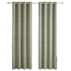 Cotton Linen Striped Curtain Fabric Sage Green Tufted Blackout Curtain For The Livingroom