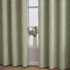 Cotton Linen Striped Curtain Fabric Sage Green Tufted Blackout Curtain For The Livingroom