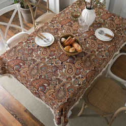 Cotton Linen Tablecloth Vintage Rectangle Floral Pastoral Table Cloth Washable Table Cover for Indoor Outdoor, Farmhouse Decor, Picnic