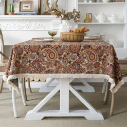 Cotton Linen Tablecloth Vintage Rectangle Floral Pastoral Table Cloth Washable Table Cover for Indoor Outdoor, Farmhouse Decor, Picnic