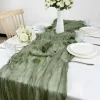 Cotton Voile Yarn Crinkled Table Runner Bohemian Style Twist Tablecloth Wedding Party Decoration Pleated Table Runner