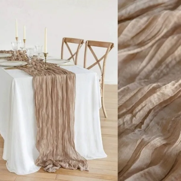 Cotton Voile Yarn Crinkled Table Runner Bohemian Style Twist Tablecloth Wedding Party Decoration Pleated Table Runner