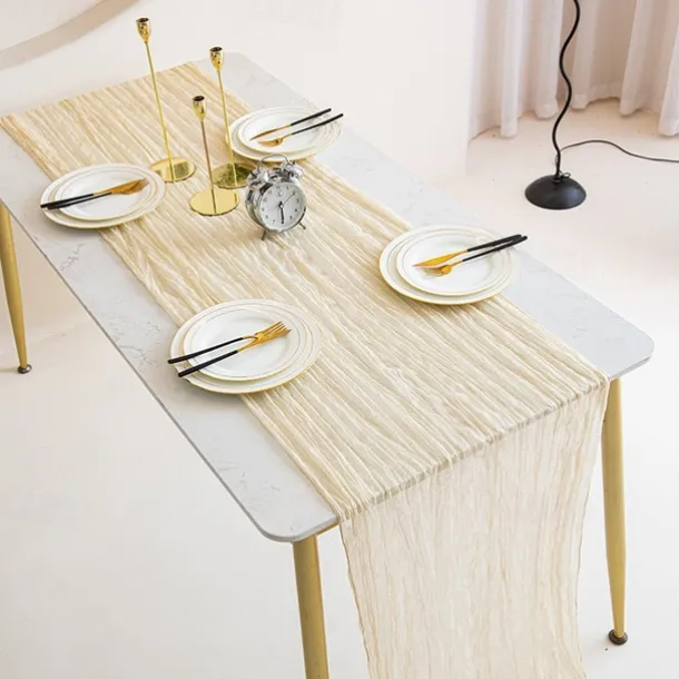 Cotton Voile Yarn Crinkled Table Runner Bohemian Style Twist Tablecloth Wedding Party Decoration Pleated Table Runner