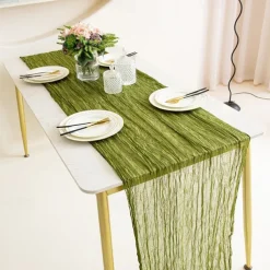 Cotton Voile Yarn Crinkled Table Runner Bohemian Style Twist Tablecloth Wedding Party Decoration Pleated Table Runner
