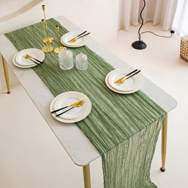 Cotton Voile Yarn Crinkled Table Runner Bohemian Style Twist Tablecloth Wedding Party Decoration Pleated Table Runner