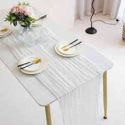 Cotton Voile Yarn Crinkled Table Runner Bohemian Style Twist Tablecloth Wedding Party Decoration Pleated Table Runner