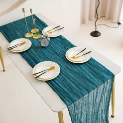 Cotton Voile Yarn Crinkled Table Runner Bohemian Style Twist Tablecloth Wedding Party Decoration Pleated Table Runner