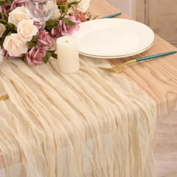 Cotton Voile Yarn Crinkled Table Runner Bohemian Style Twist Tablecloth Wedding Party Decoration Pleated Table Runner