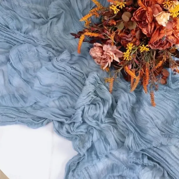 Cotton Voile Yarn Crinkled Table Runner Bohemian Style Twist Tablecloth Wedding Party Decoration Pleated Table Runner
