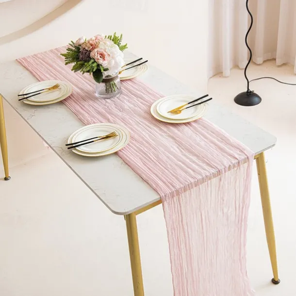 Cotton Voile Yarn Crinkled Table Runner Bohemian Style Twist Tablecloth Wedding Party Decoration Pleated Table Runner