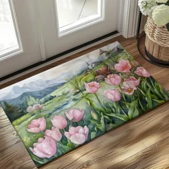 Countryside Tuilps Doormat Floor Mats Washable Rugs Kitchen Mat Non-Slip Oil Proof Rug Indoor Outdoor Mat Bedroom Decor Bathroom Mat Entrance Rug