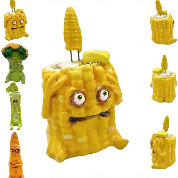 Cranky Carrot Figurine, Screaming Pickle, Handmade Cute Emotional Support Celery Broccoli Buddy, Miniature Scare Corn Sculpture for Desk Home Office Decoration