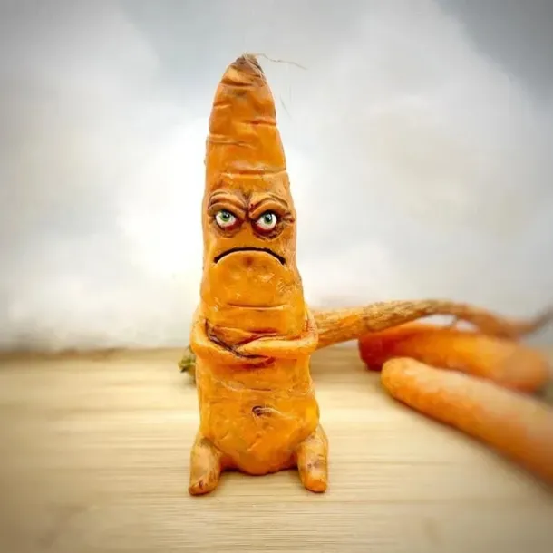 Cranky Carrot Figurine, Screaming Pickle, Handmade Cute Emotional Support Celery Broccoli Buddy, Miniature Scare Corn Sculpture for Desk Home Office Decoration