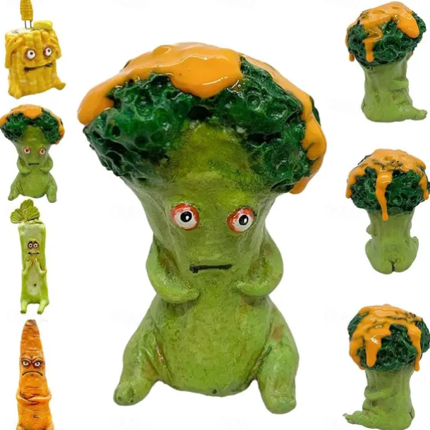 Cranky Carrot Figurine, Screaming Pickle, Handmade Cute Emotional Support Celery Broccoli Buddy, Miniature Scare Corn Sculpture for Desk Home Office Decoration