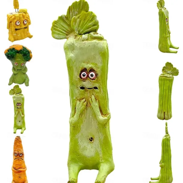 Cranky Carrot Figurine, Screaming Pickle, Handmade Cute Emotional Support Celery Broccoli Buddy, Miniature Scare Corn Sculpture for Desk Home Office Decoration