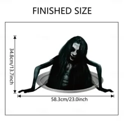 Creative Halloween Horror Floor Decal - New 2025 Design, Spooky Long-Haired Woman, Perfect for Living Room Decor and Atmosphere