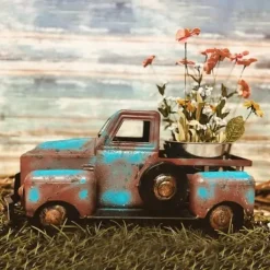 Creative Retro Green Small Truck Flower Pot Flower Plants Succulent Planter, Potted Plants Flower Pot Ornament Resin Statue Planter Cactus Desk Plant Pots for Home Garden Outdoor Decor