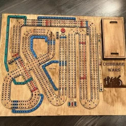 Cribbage Wars Board Game 2025 New Wooden Cribbage Set with Fun Twists, Time Warps & Traps Family-Friendly Traditional Game with Storage for Cards and Pegs