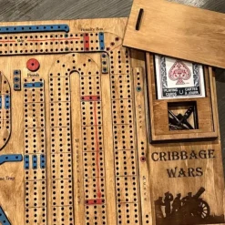 Cribbage Wars Board Game 2025 New Wooden Cribbage Set with Fun Twists, Time Warps & Traps Family-Friendly Traditional Game with Storage for Cards and Pegs