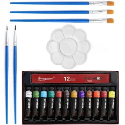 cross-border acrylic paint 18-piece set 12 ml 12-color spikes flat peak brush palette diy painting tools