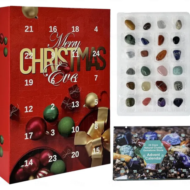 Crystal Advent Calendar 2025 Christmas Healing Crystal Advent Calendar Crystal Repair Stone Kit 24pcs Rock Collection Countdown Calendar For Birthday Christmas Girls