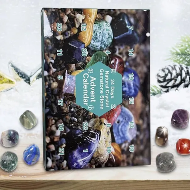 Crystal Advent Calendar 2025 Christmas Healing Crystal Advent Calendar Crystal Repair Stone Kit 24pcs Rock Collection Countdown Calendar For Birthday Christmas Girls