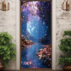 Crystal Cave Door Covers Mural Decor Door Tapestry Door Curtain Decoration Backdrop Door Banner Removable for Front Door Indoor Outdoor Home Room Decoration Farmhouse Decor Supplies