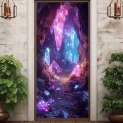 Crystal Cave Door Covers Mural Decor Door Tapestry Door Curtain Decoration Backdrop Door Banner Removable for Front Door Indoor Outdoor Home Room Decoration Farmhouse Decor Supplies