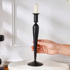 Crystal Glass Candlestick Holders, Striped Long-Stem and Round Ball Design, Elegant Home Decor Candle Holder for Dining Table, Wedding, Hotel, and Party Tabletop Decorations