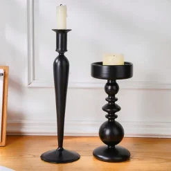 Crystal Glass Candlestick Holders, Striped Long-Stem and Round Ball Design, Elegant Home Decor Candle Holder for Dining Table, Wedding, Hotel, and Party Tabletop Decorations